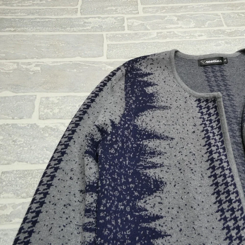 Creation‎ Sweater Womens Large Long Cardigan Gray Blue Angora Blend Pockets